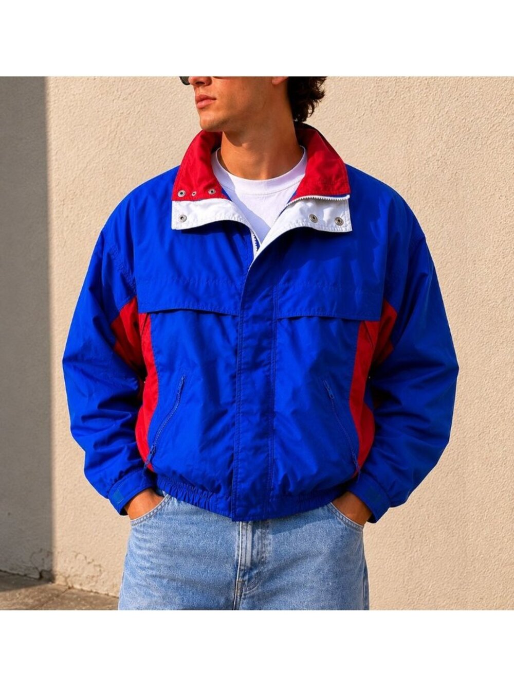 Vintage 90s Peter England Colorblock Windbreaker Jacket Retro Sailing Jacket Lar